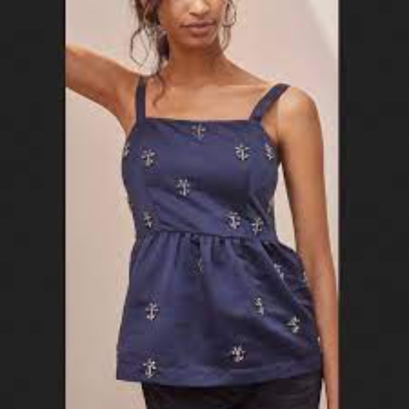 NWT ANTHROPOLOGIE KHRUV KAPOOR ANCHOR RHINESTONE BEADED BABYDOLL TOP SMALL S - Picture 1 of 2
